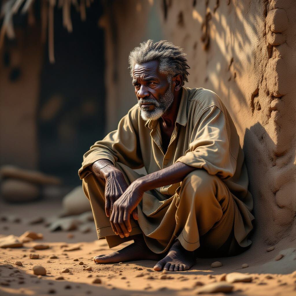 Elderly Nigerian Villager Contemplating Survival in Fantasy ...