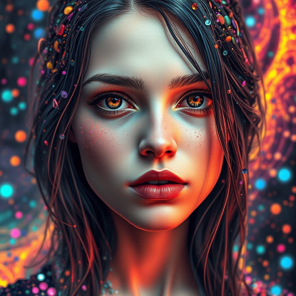 Hyperrealistic Cyberpunk Portrait in Vibrant Triadic Colors