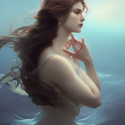 Ethereal Ghost Woman Portrait in Ocean