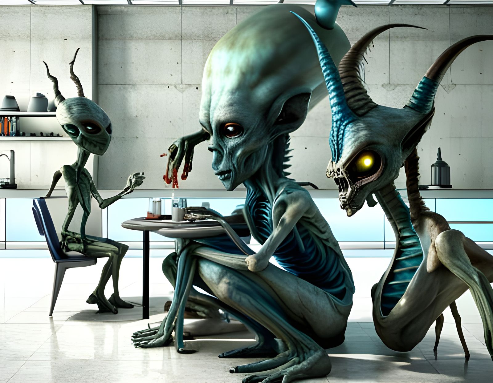 Candid Photo of a Scary Alien Eating Dinner