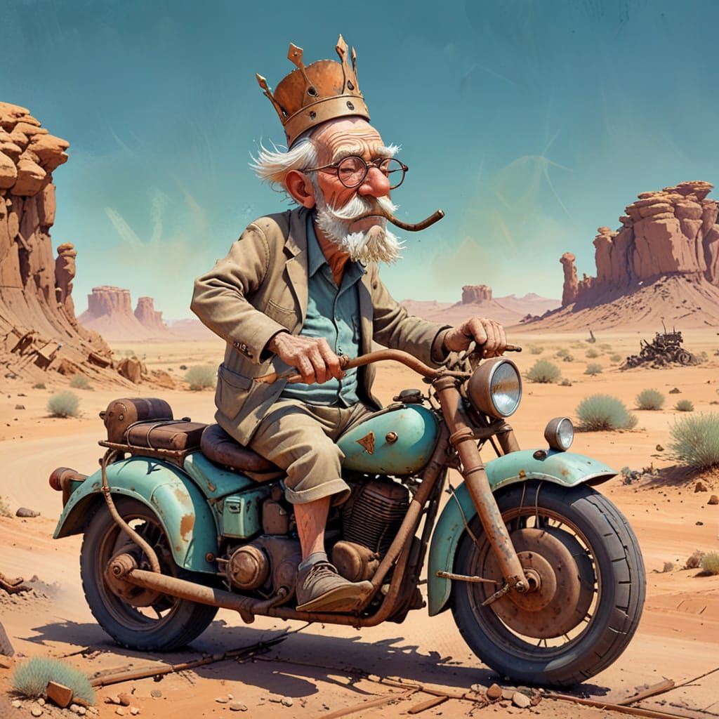 Comically Arrogant Ruler Rides a Surreal Desert