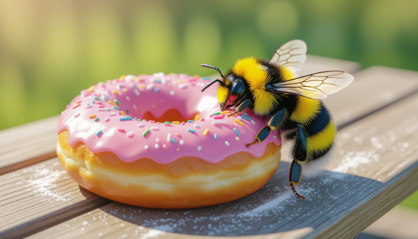 Sleepy Bee Hugs Donut, Whimsical Art