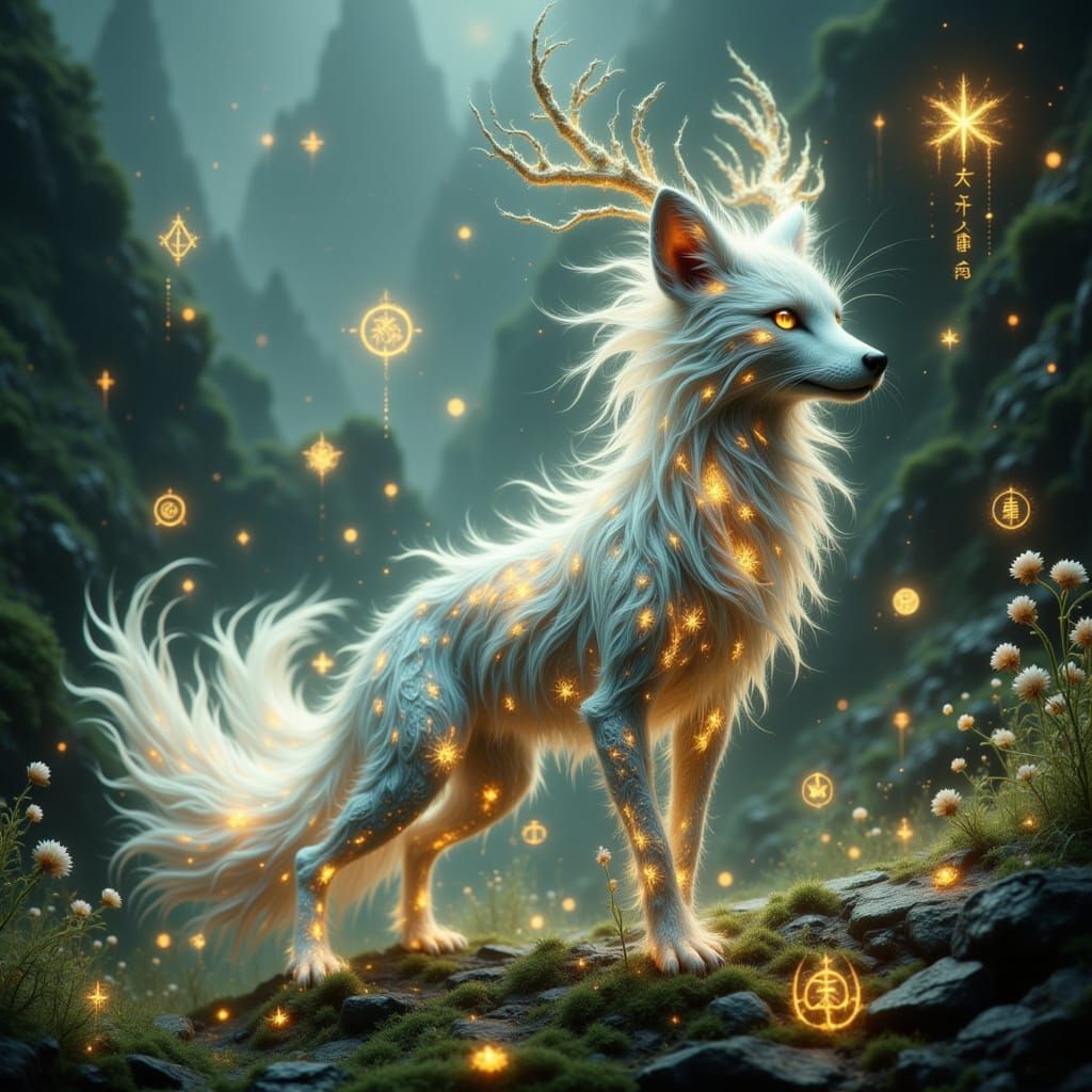 Mystical Feifei Creature in Enchanted Landscape