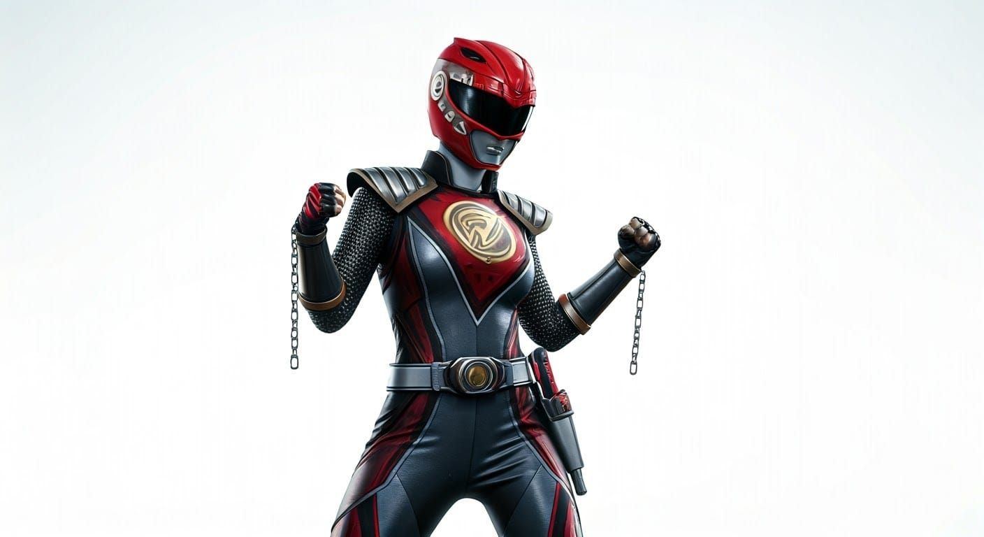 Dynamic Female Power Ranger in Film Noir Style