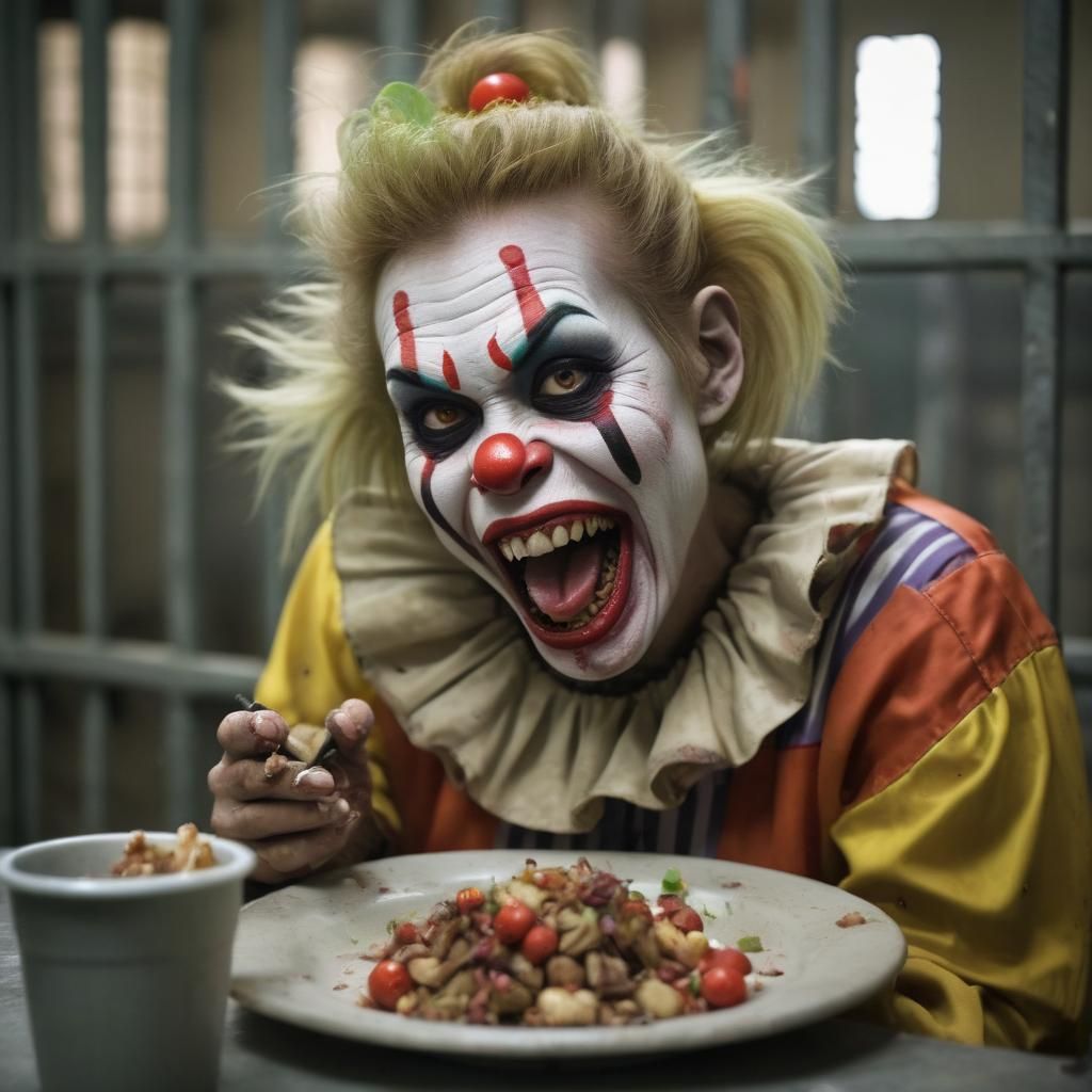 Zombie Monkey Clown Woman's Maniacal Chow Hall Grin