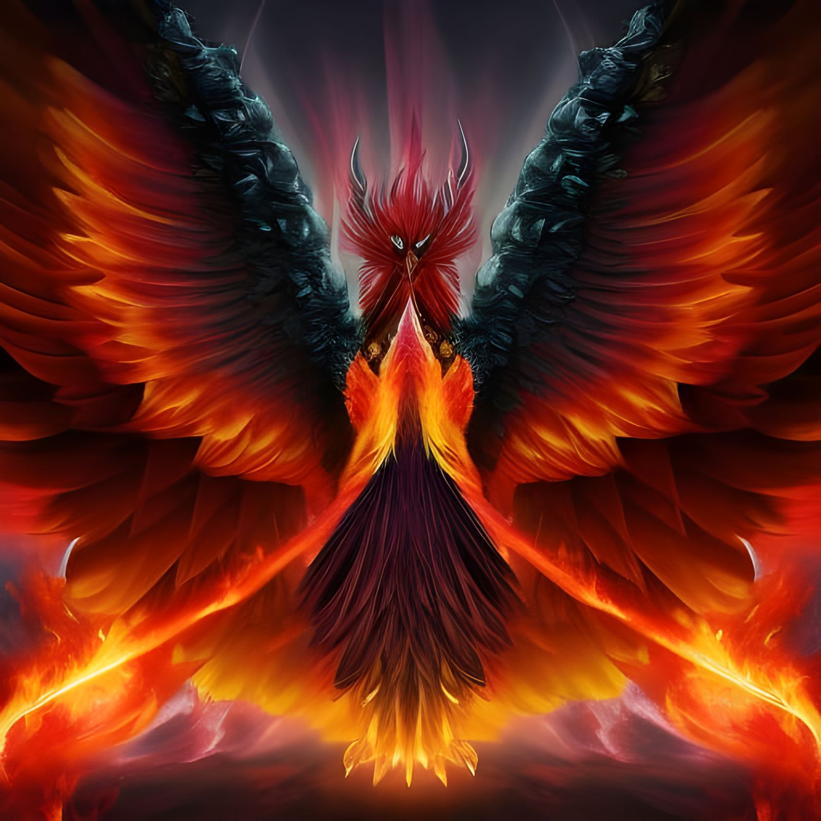 Mythological Phoenix Rising in Dark Fantasy Style