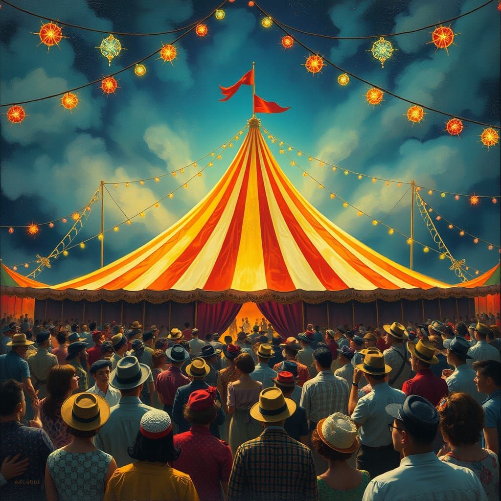 Whimsical Circus Scene in Pop Surrealist Style