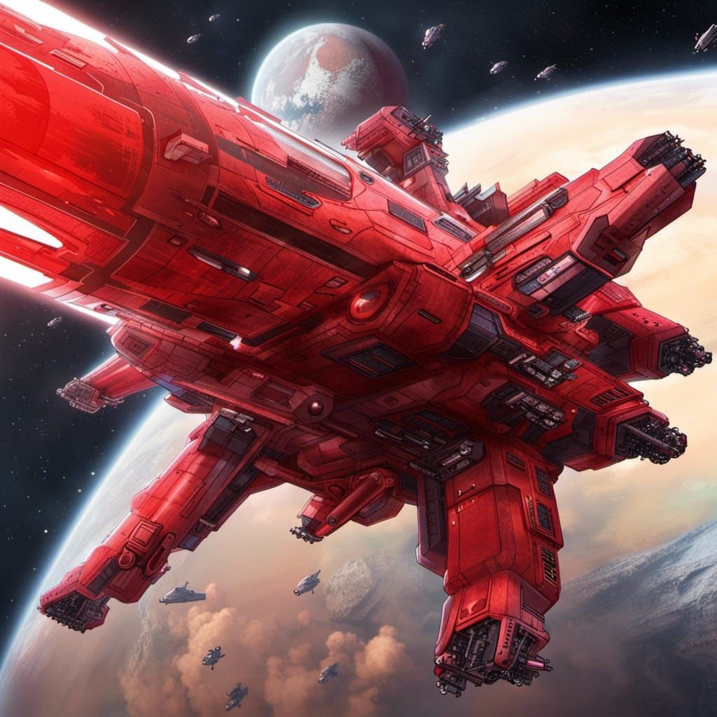 Translucent Red Battleship Before a Red Star