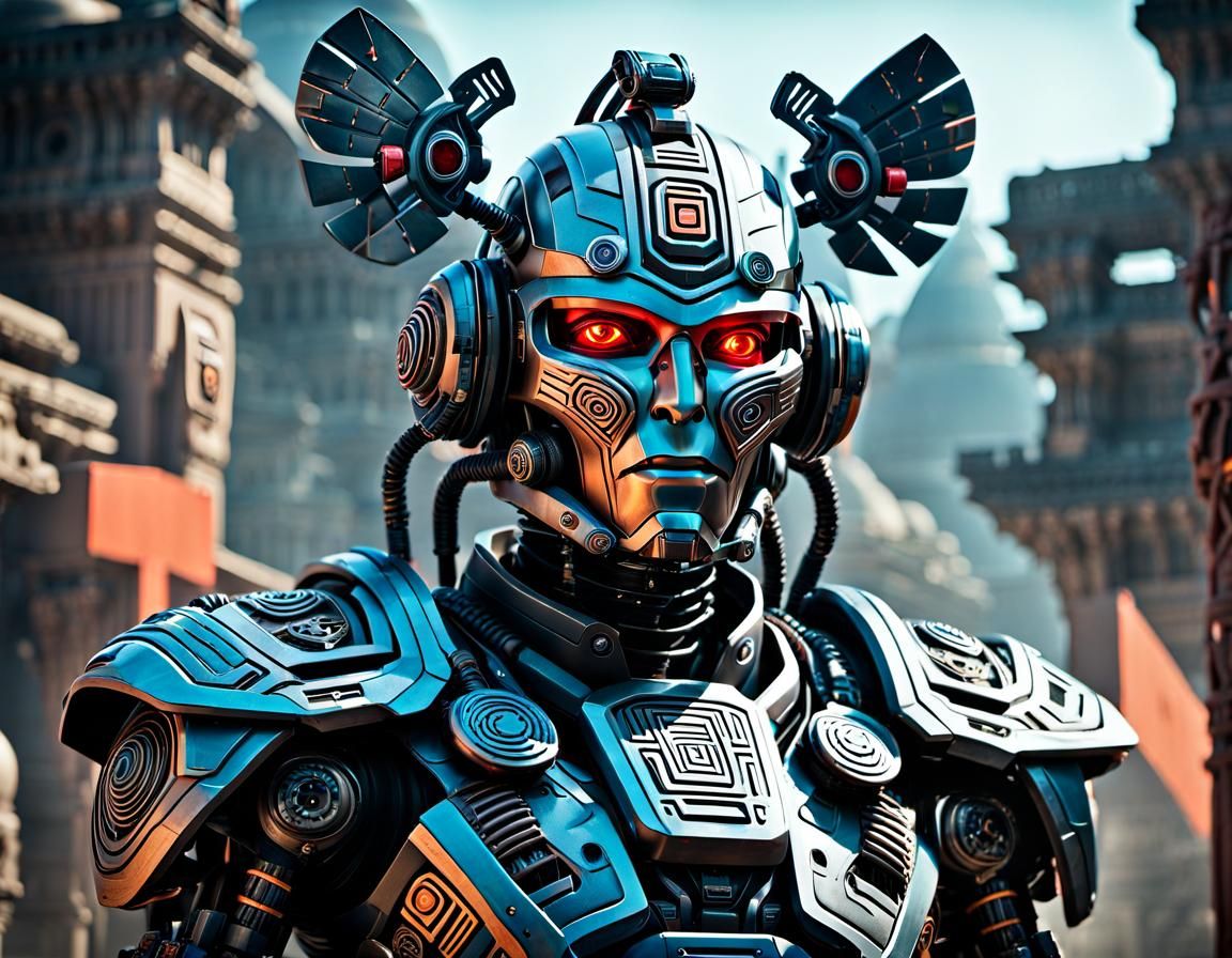 Aztec-Cyborg in Temple