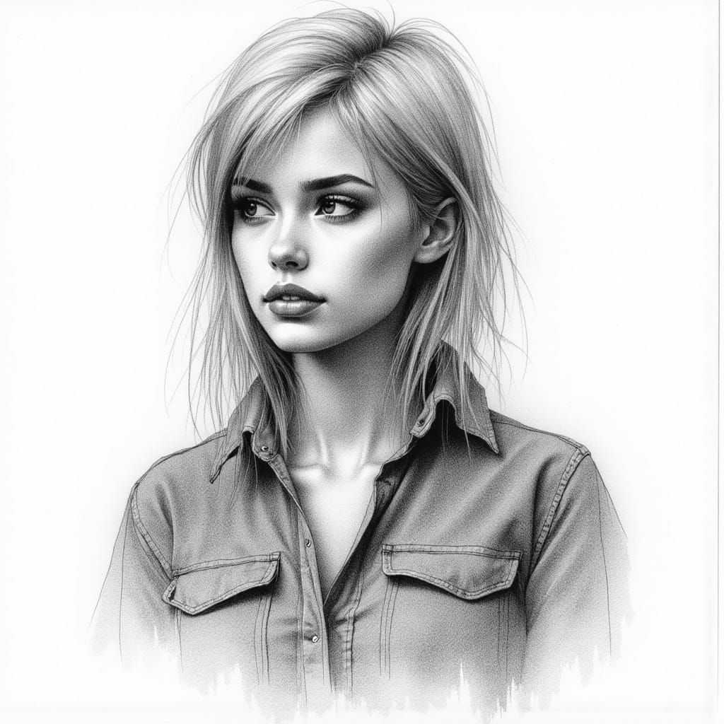 Elegant Black and White Portrait in Intricate Cross Hatched ...