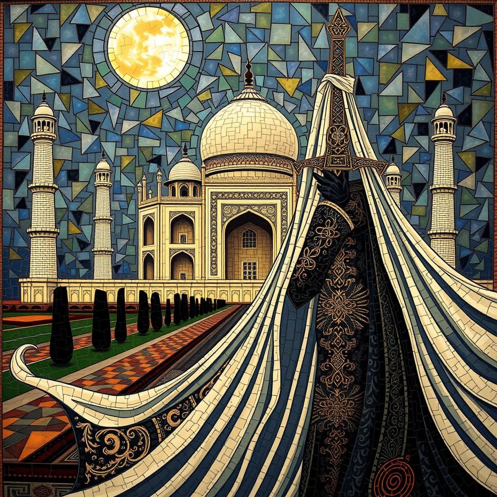 Vampire Figure in Byzantine-Inspired Mosaic at Taj Mahal
