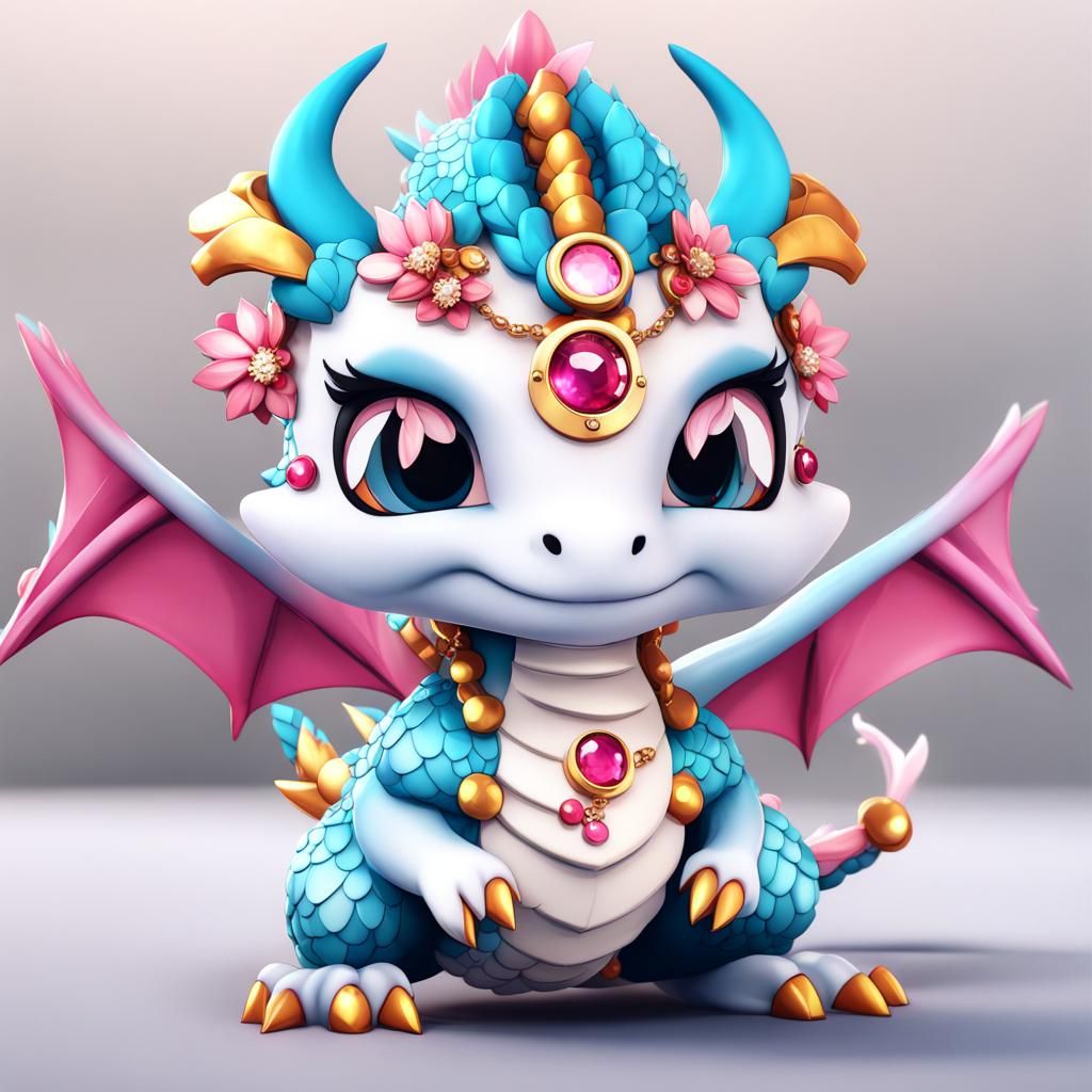 Bejeweled Chibi Dragon in Ukiyo-e Style
