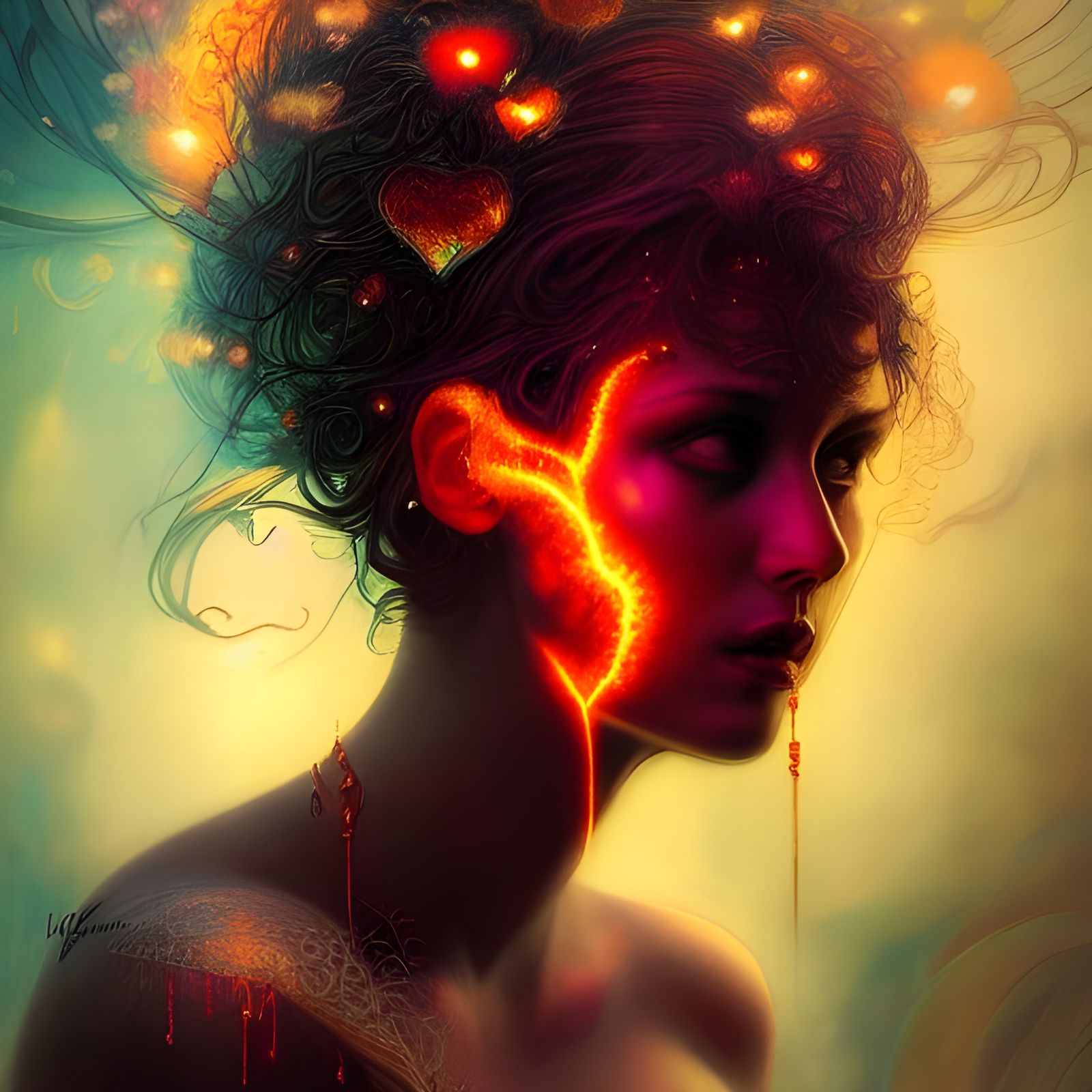 Fiery Heart: Goddess Disintegrating into Fractal Light