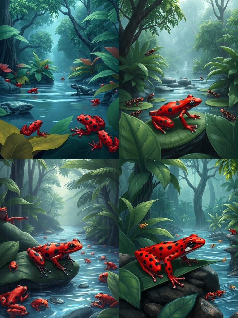Anime-Style Poison Dart Frog in Fantasy Landscape