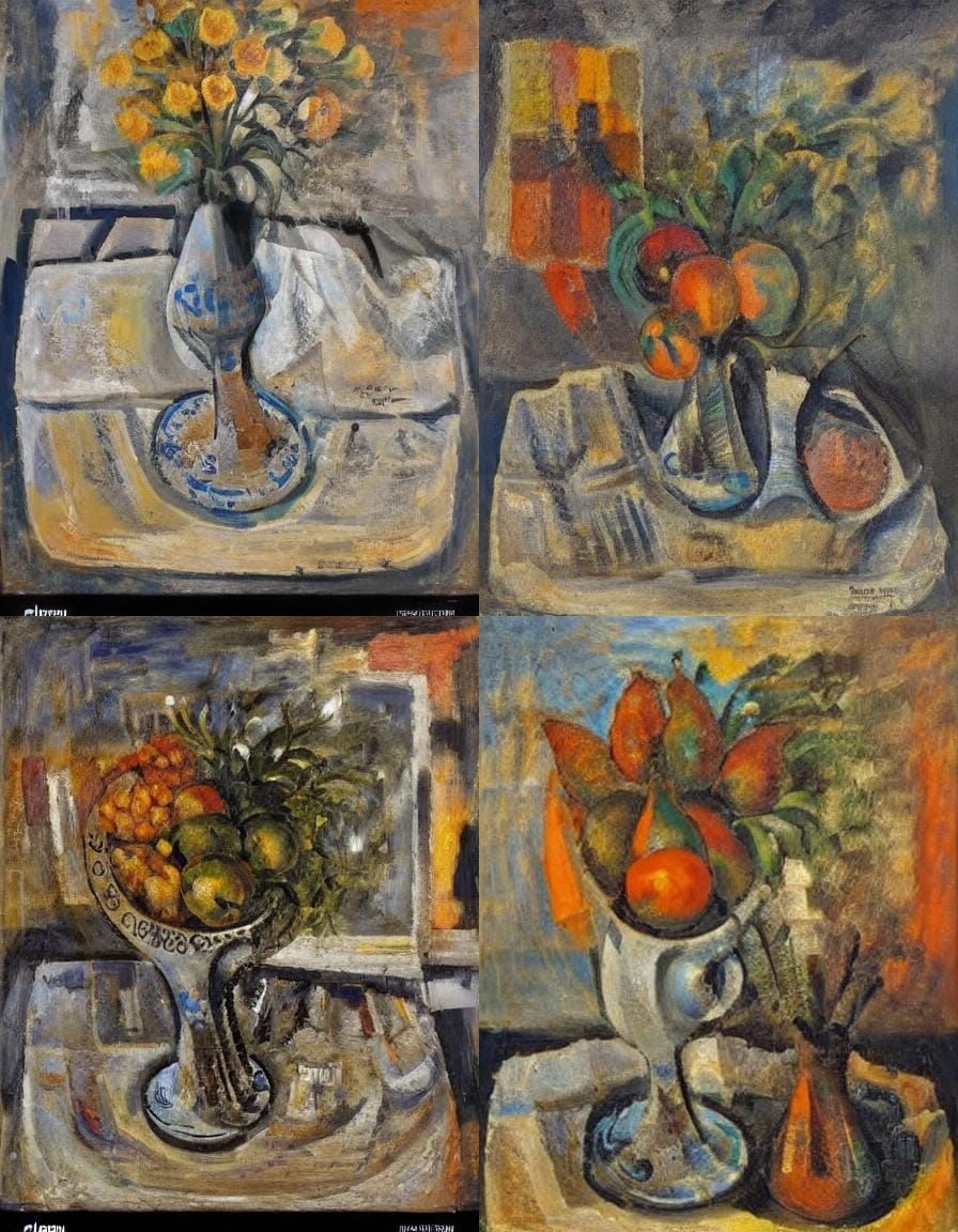 Cubist Still Life with Fish and Cat