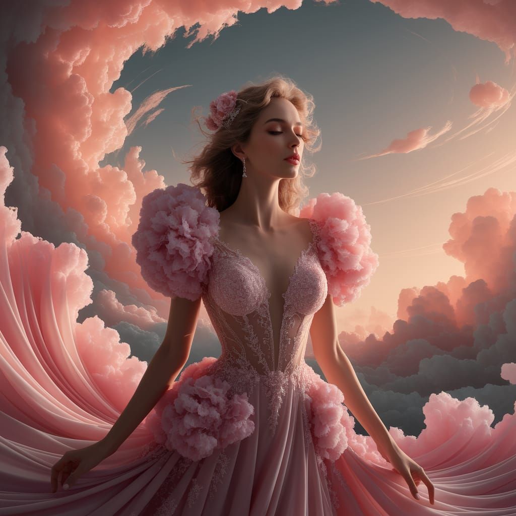 Woman in Silky Cloud Dress in Golden Hour Light