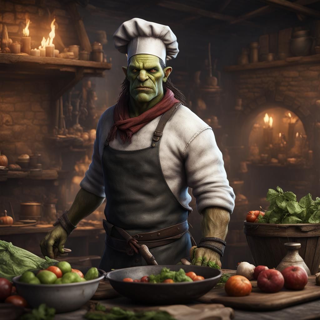 Half-Orc Chef: Detailed Fantasy Art