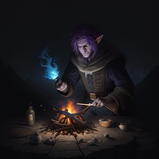 Fluffy Creature and Elf Toasting Marshmallows