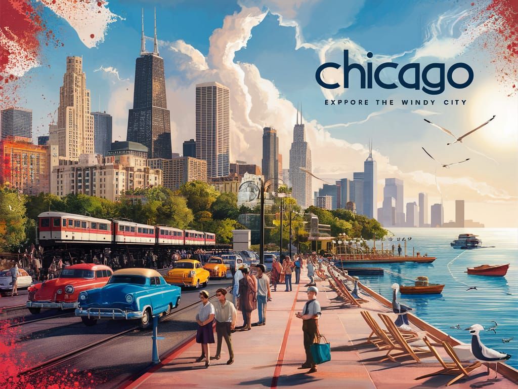 Chicago Art Deco Skyline Travel Poster