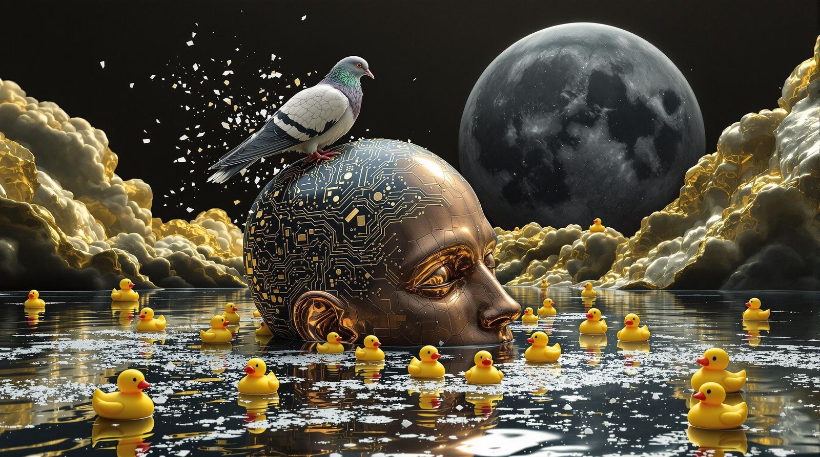 Shabby Pigeon in Trench Coat on Copper Head