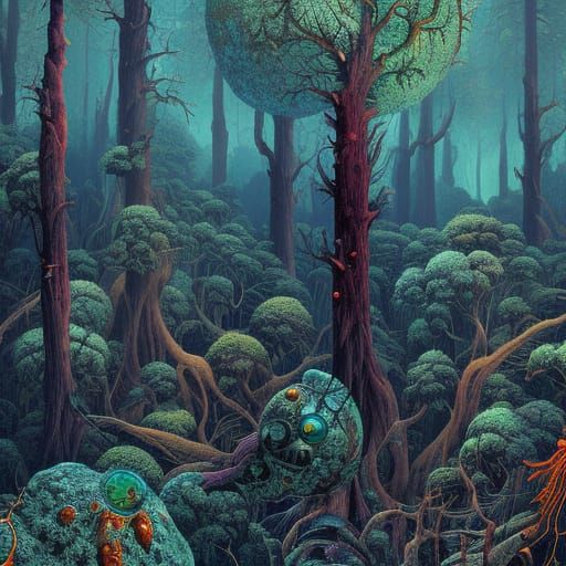 Corrosive Asteroid Forest: Sci-Fi Horror Art