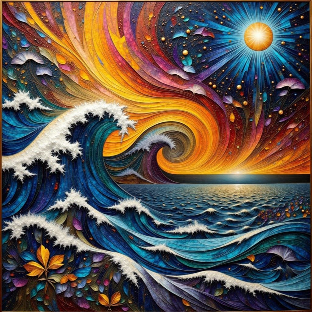 Abstract Geometric Surreal Waves in Vivid Colors