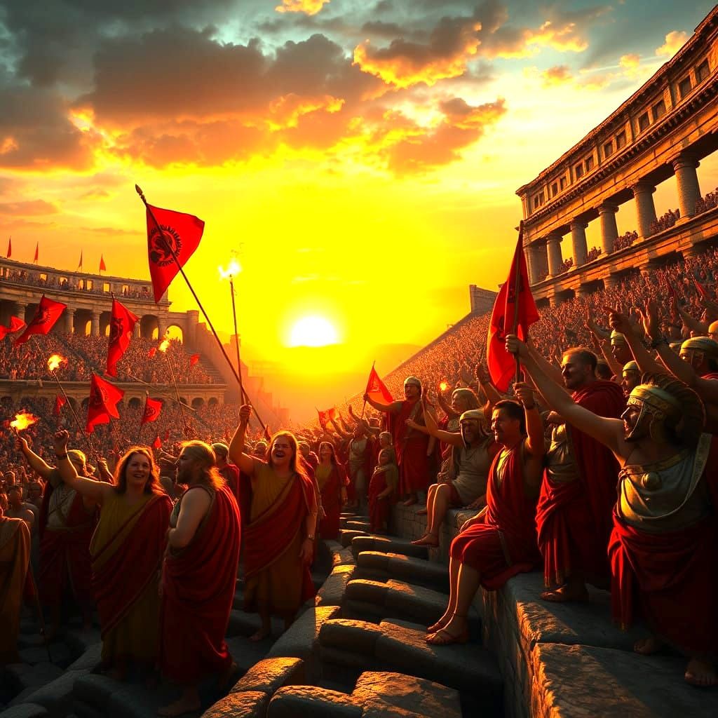 Ancient Roman Ball Game Spectators in Full Frenzy