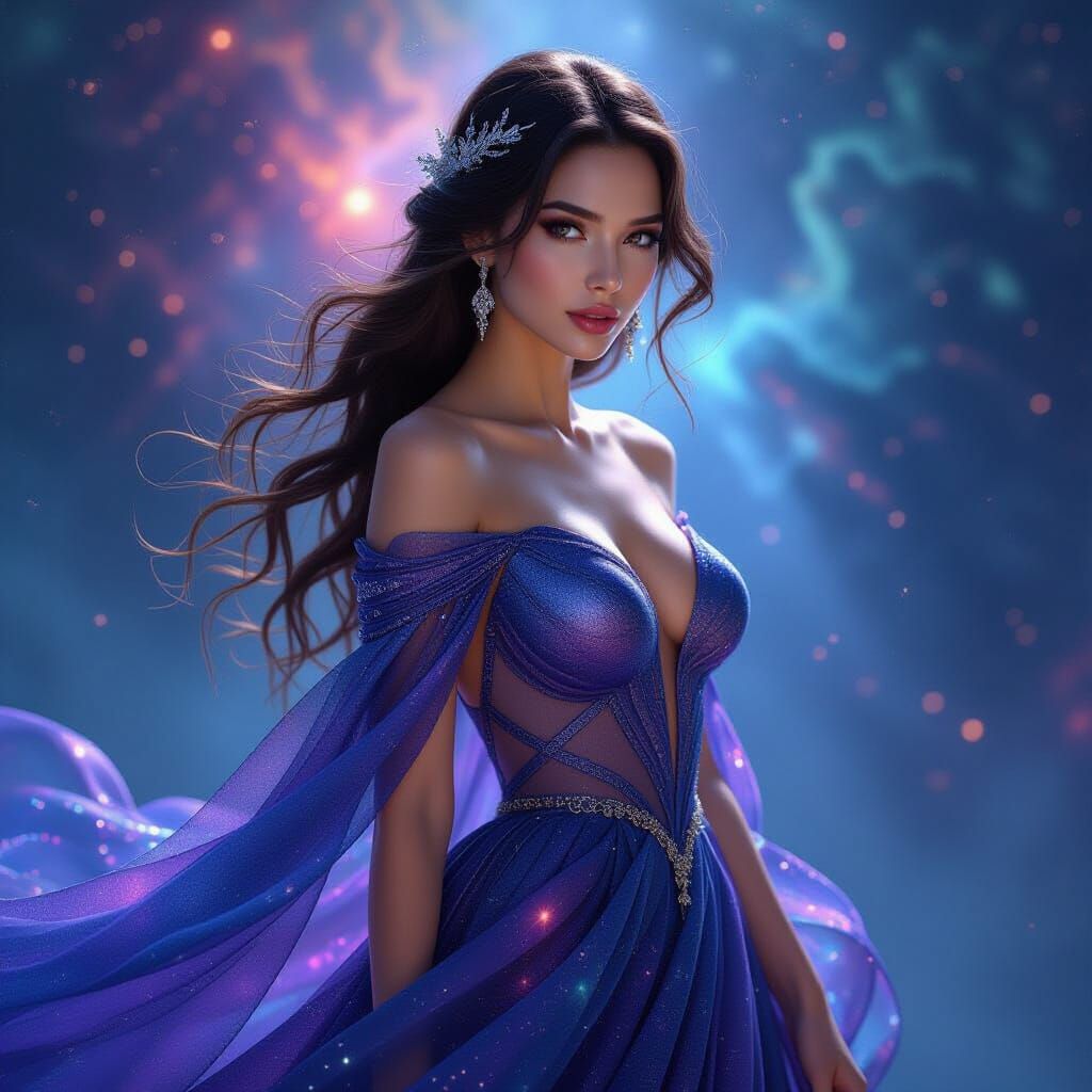 Nebula Dress Portrait in Dark Fantasy Art Nouveau Style