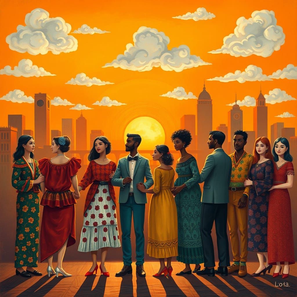 United Humanity in Vibrant Folk-Art Style