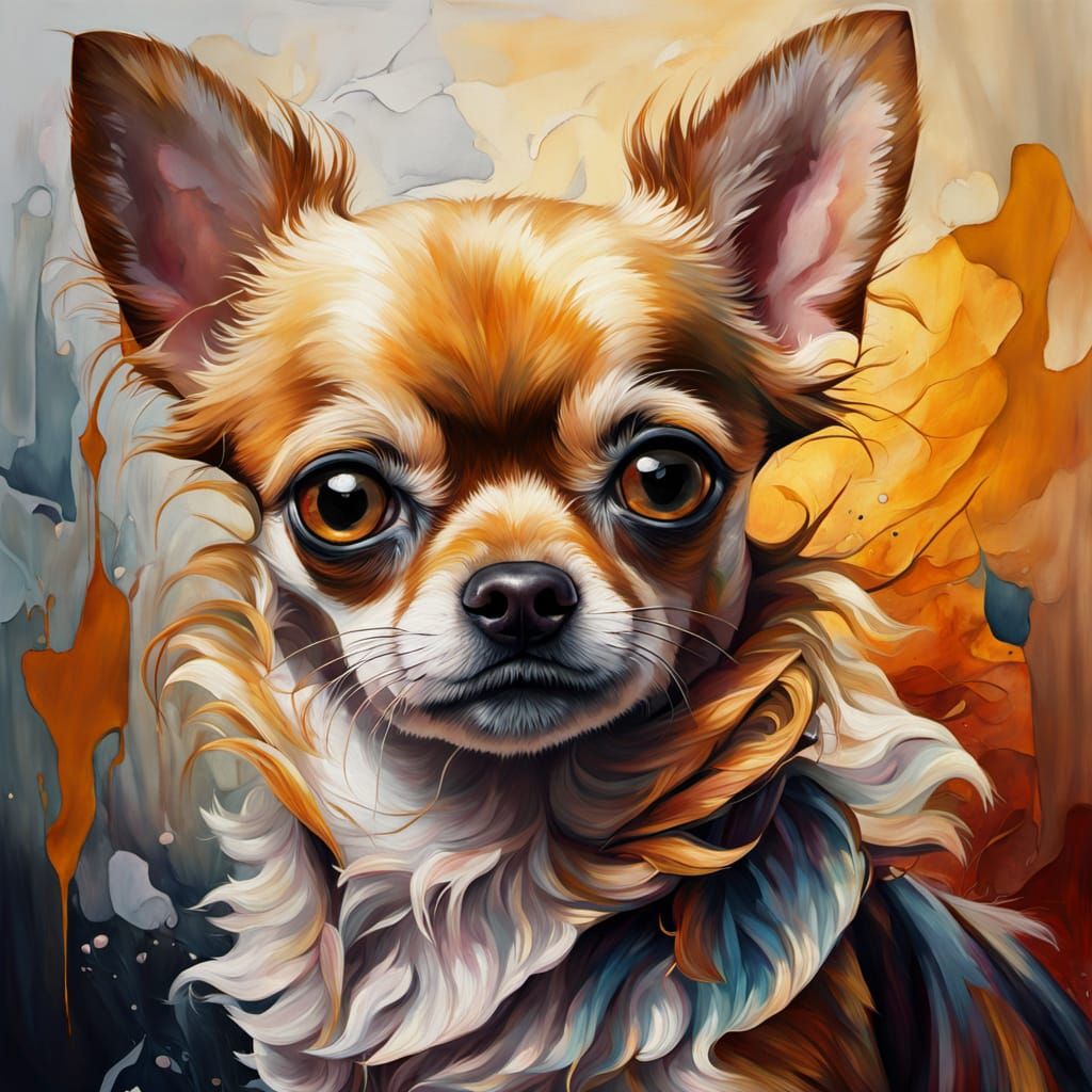 Surreal Oil Painting of a Chihuahua in Warm, Cozy Atmosphere