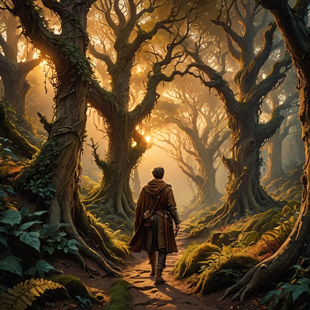 Mystical Forest Adventure in Golden Hour Light