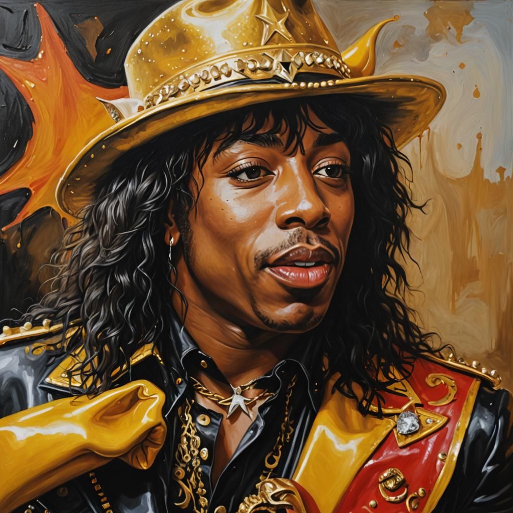 A realistic oil painting of rick james super freak