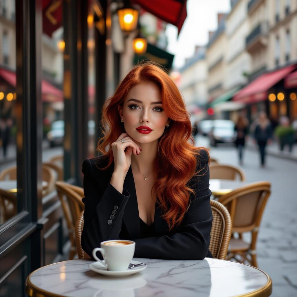 Redhead in Paris Cafe: Impasto and Hyperreal Color