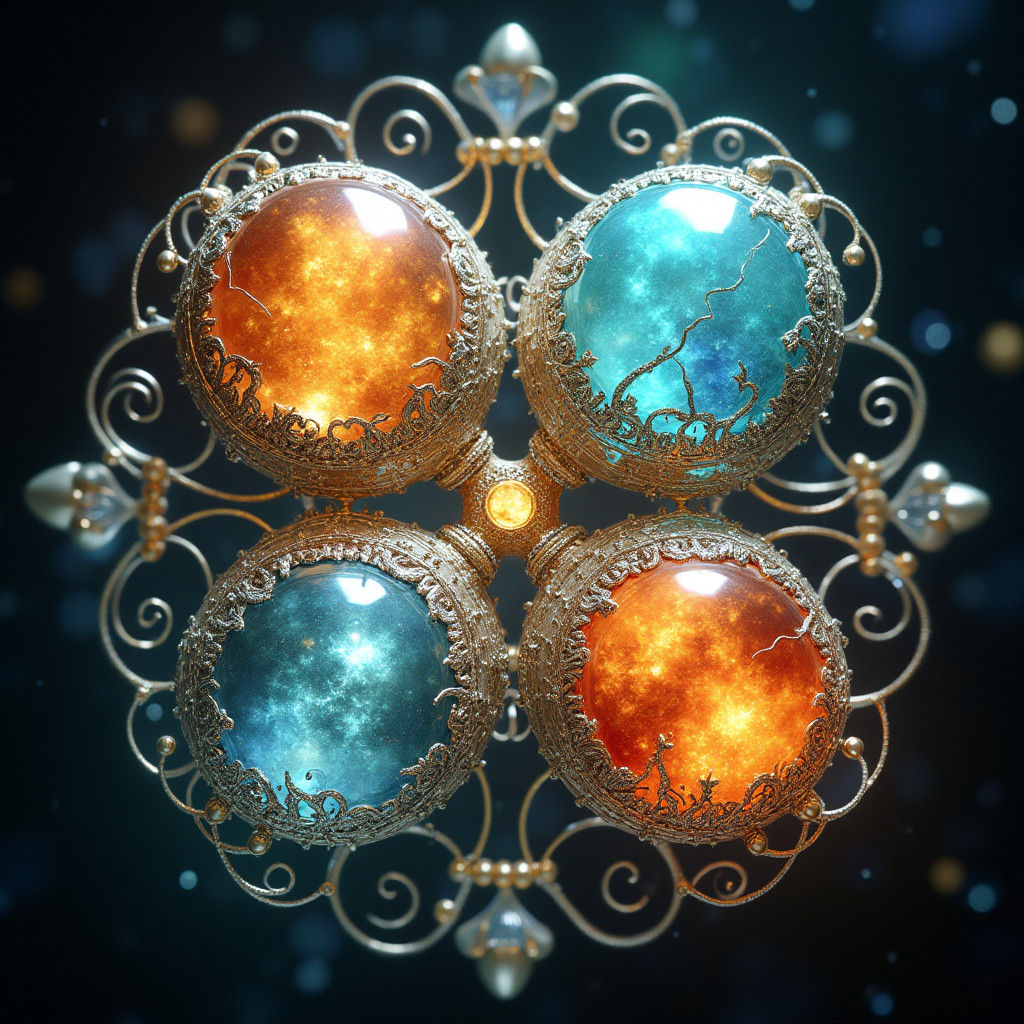 Elemental Crystal Spheres in Art Nouveau Style