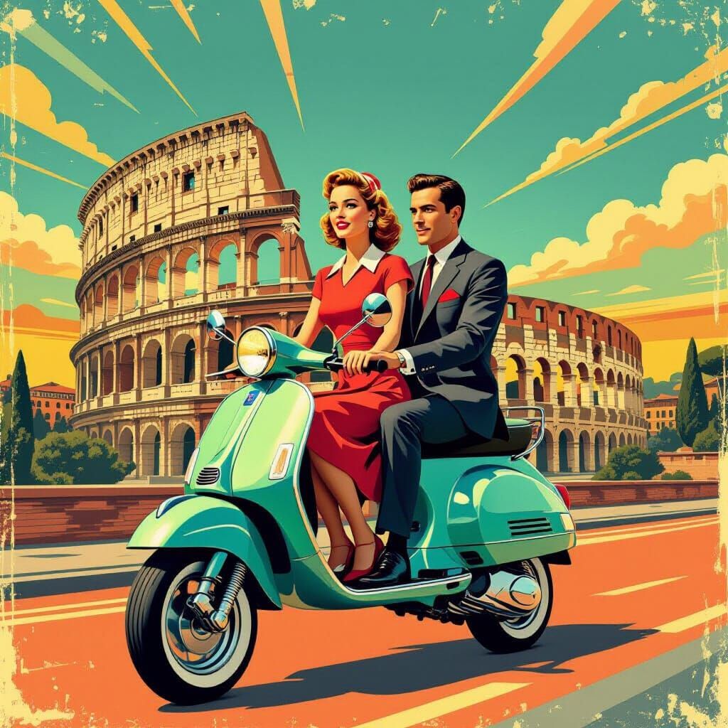 Retro-Futuristic Roman Holiday Movie Poster
