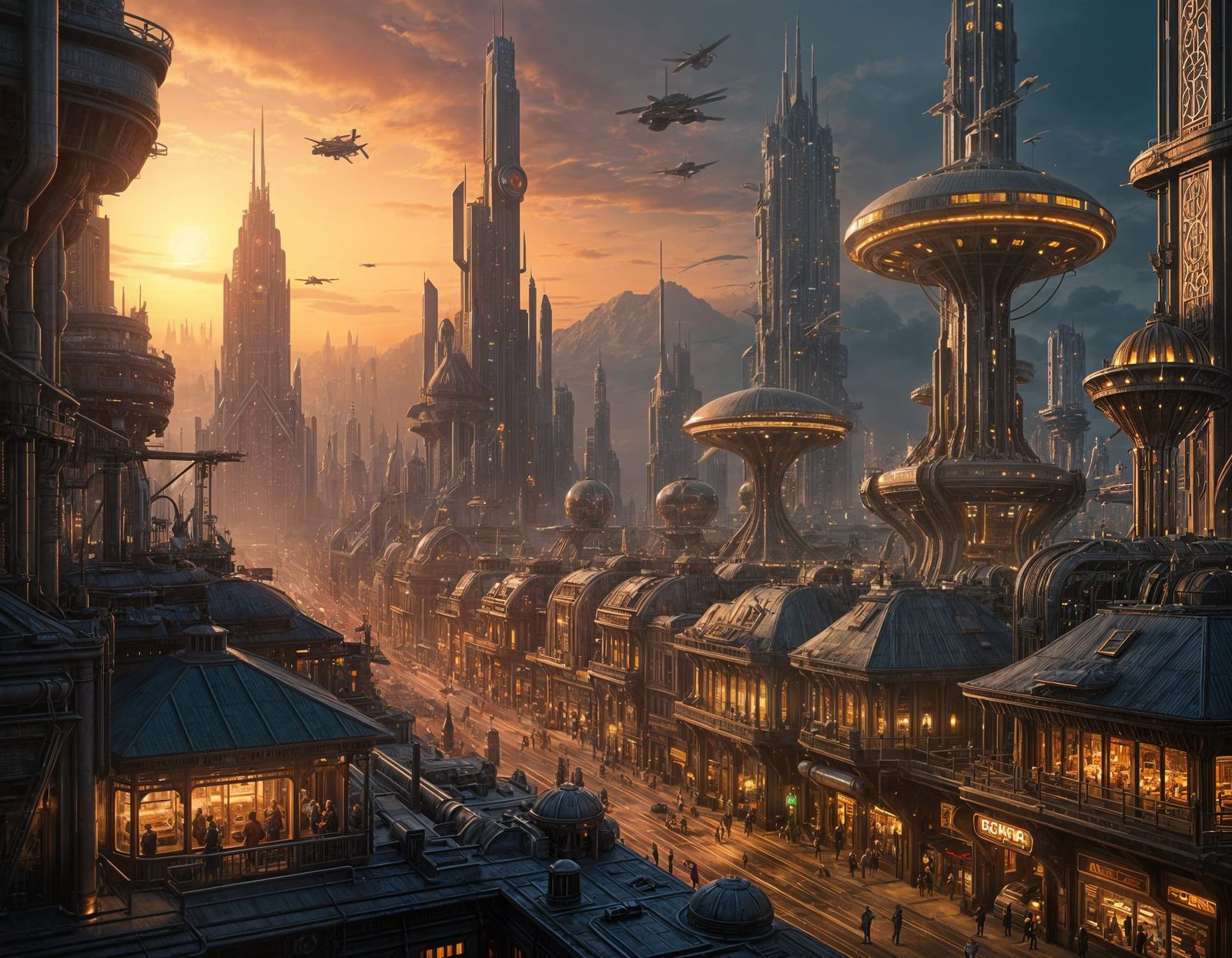 Surreal Steampunk Metropolis at Magic Hour