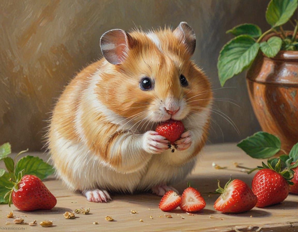 🥈hamster eating a strawberry