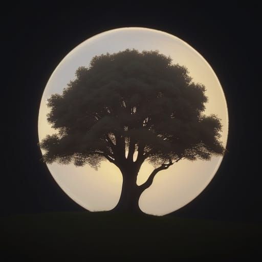 Ethereal Apple Tree Under Moon in Soft Golden Hues