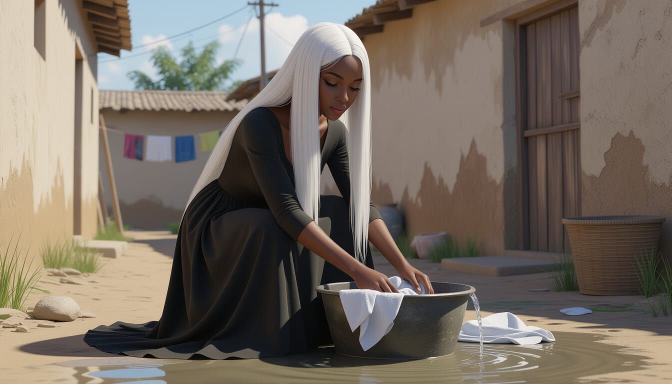 Animated Style Portrait of Young African Woman in Black Gown