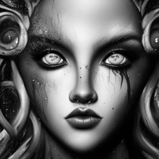 Detailed Black and White Fairy Drawing