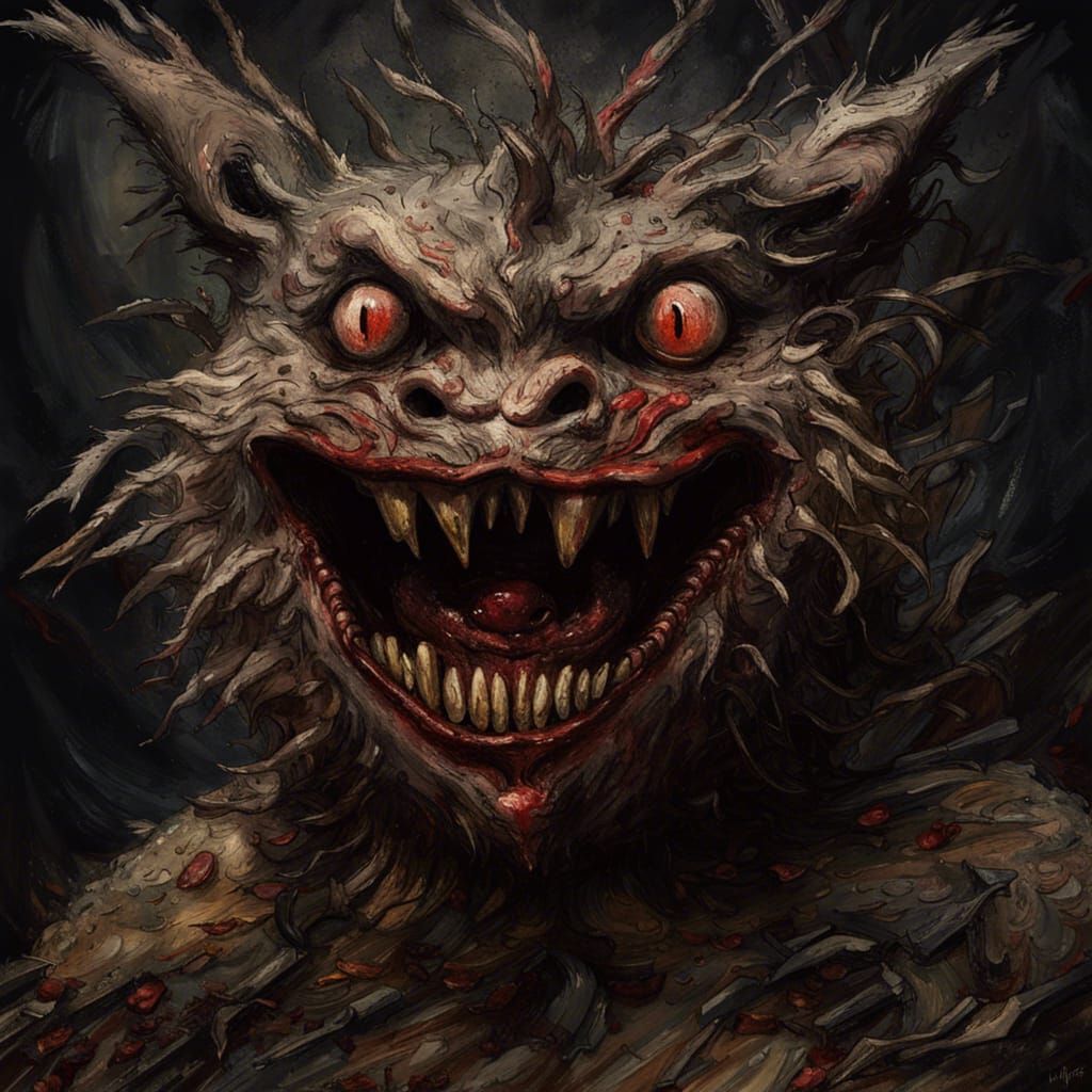 Grotesque Pokemon Creature in Impressionist Style