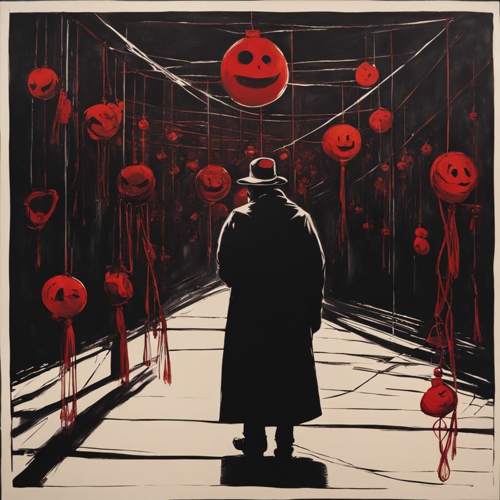 Shadowy Figure with Puppets in Fauvist Style