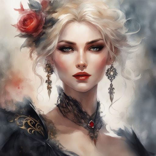 Gothic Mistress Portrait in Watercolor Style