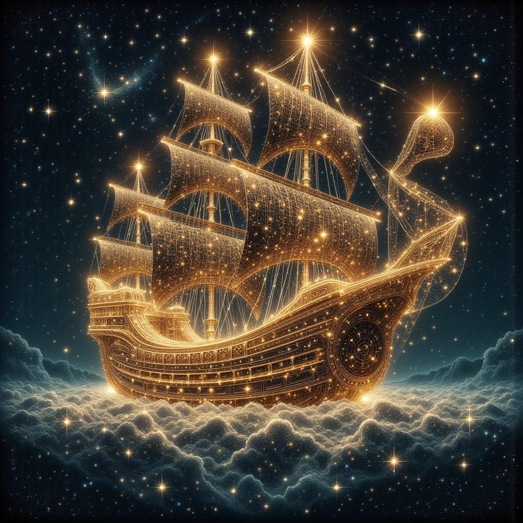 Golden Galleon Sails Through Cosmic Nebula