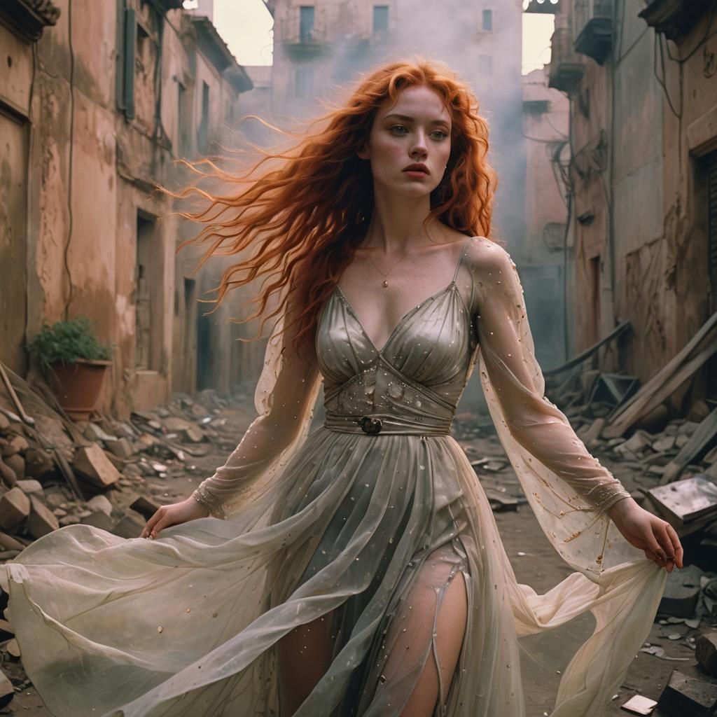 Red-Haired Woman in Sunlight: 90s Film Still