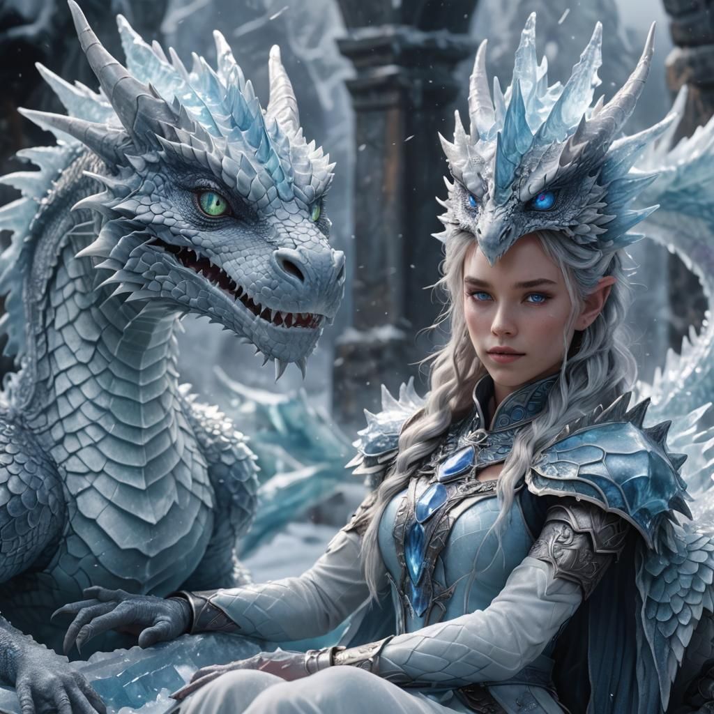 Icy Dragon Queen on a Frozen Throne