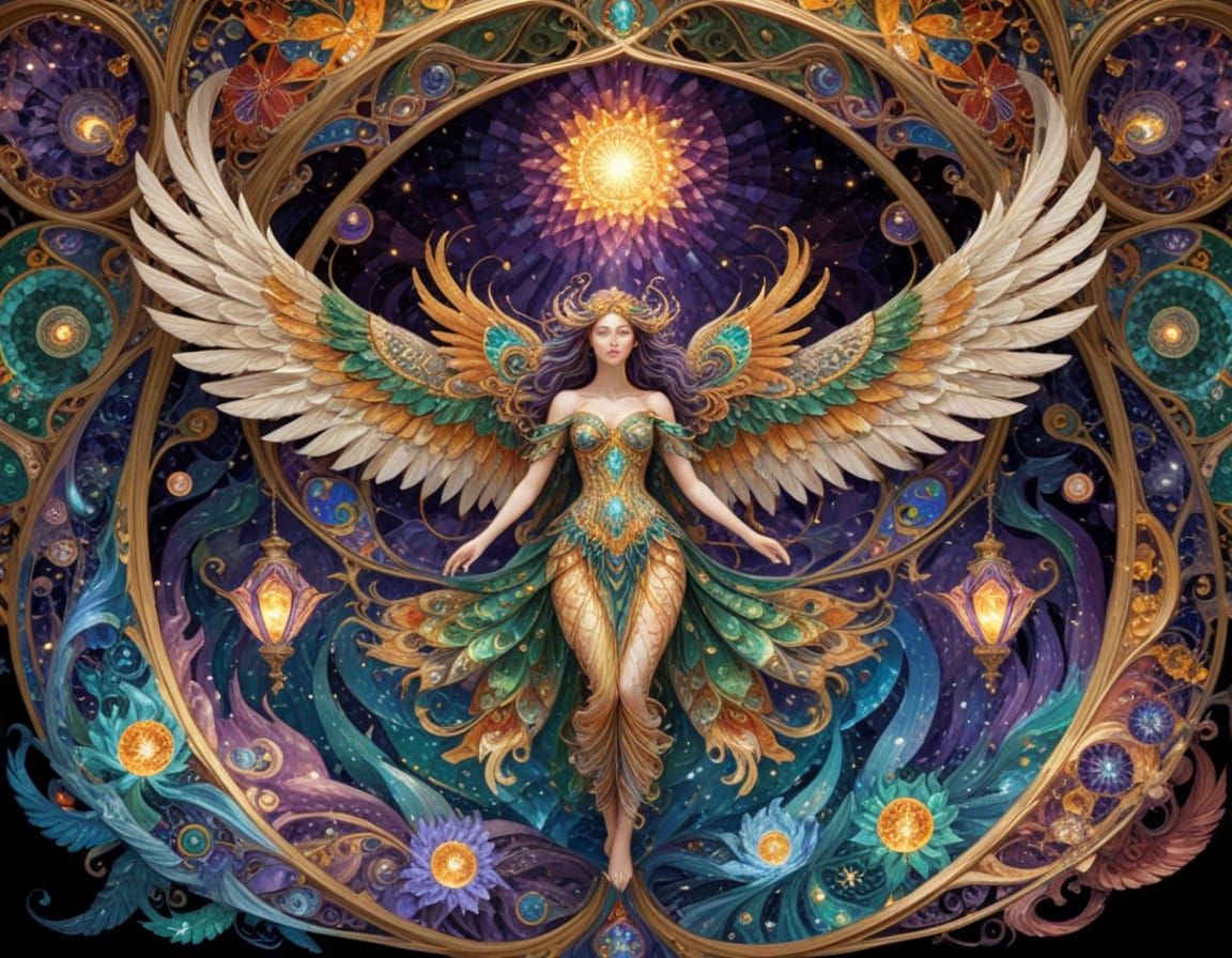 Ethereal Goddess Emerges from Whirling Tapestry of Fractals