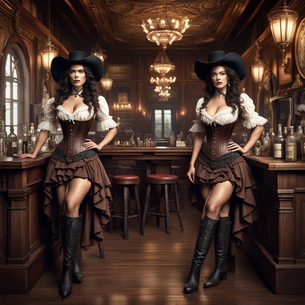 Two Cowgirls in a Saloon: Detailed Matte Painting