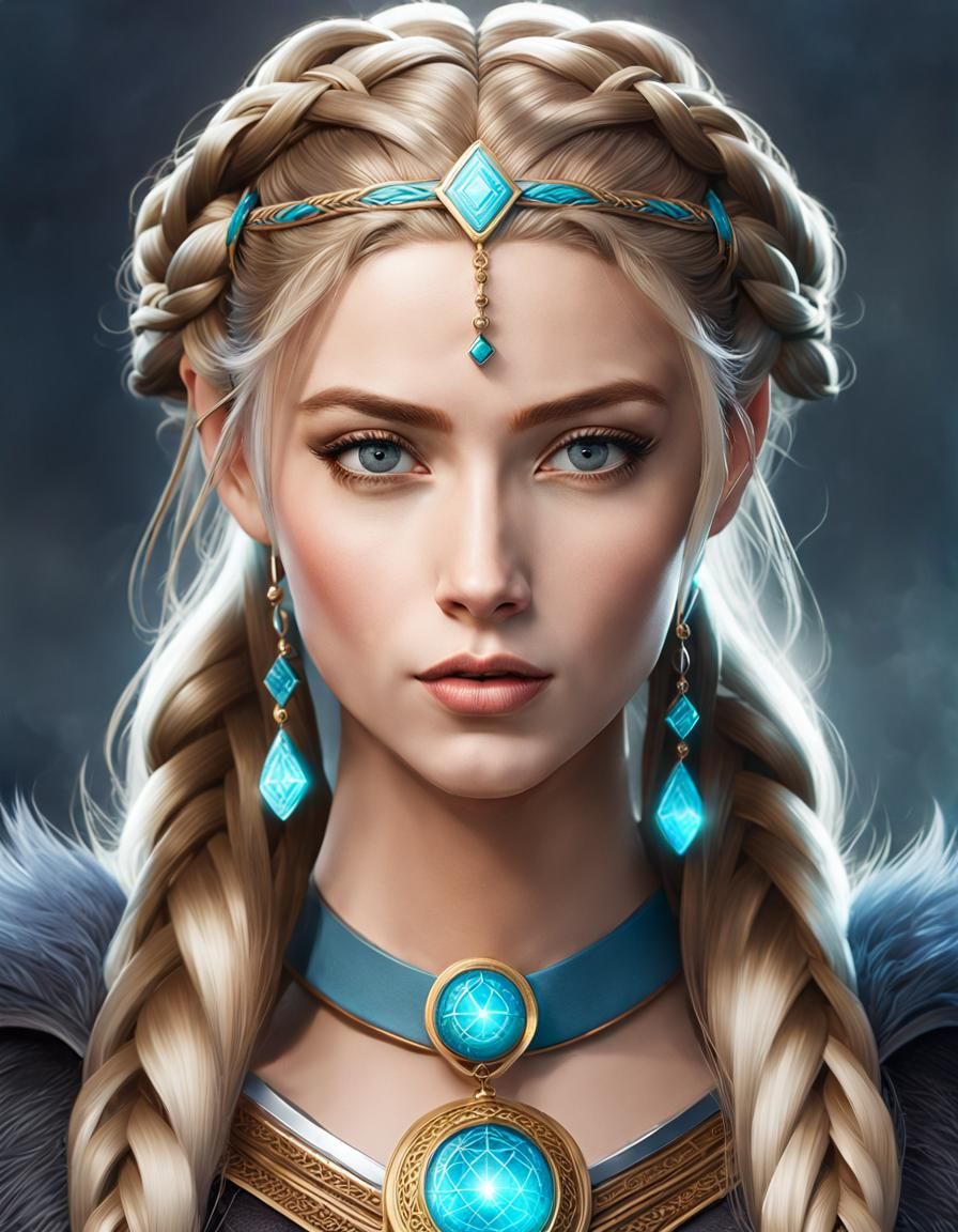 Norse Goddess Portrait in Watercolor Style