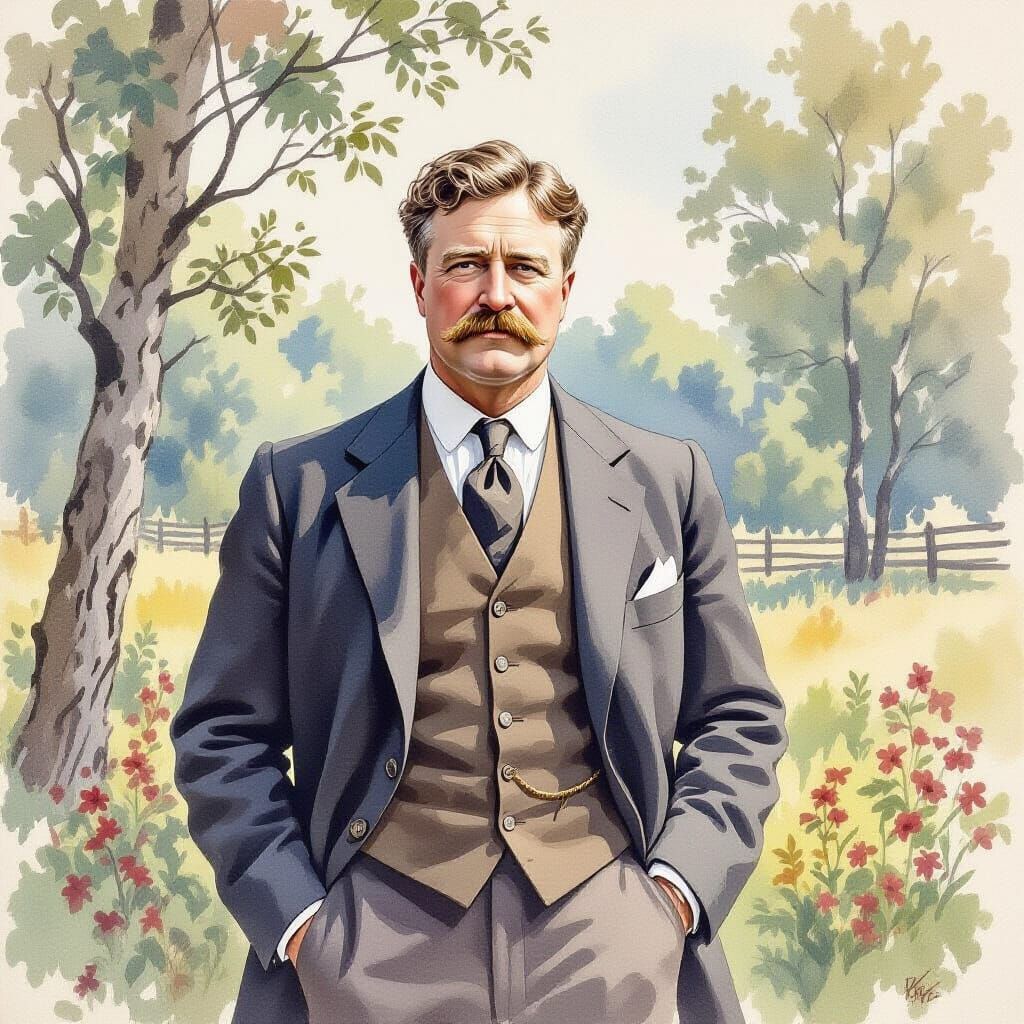 Theodore Roosevelt Portrait in Watercolor Style